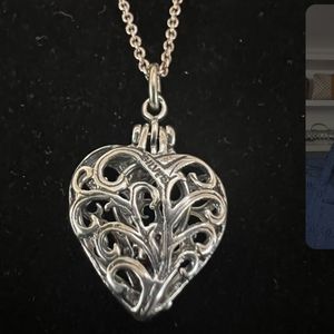 Silver Heart Necklace with Garnet ring